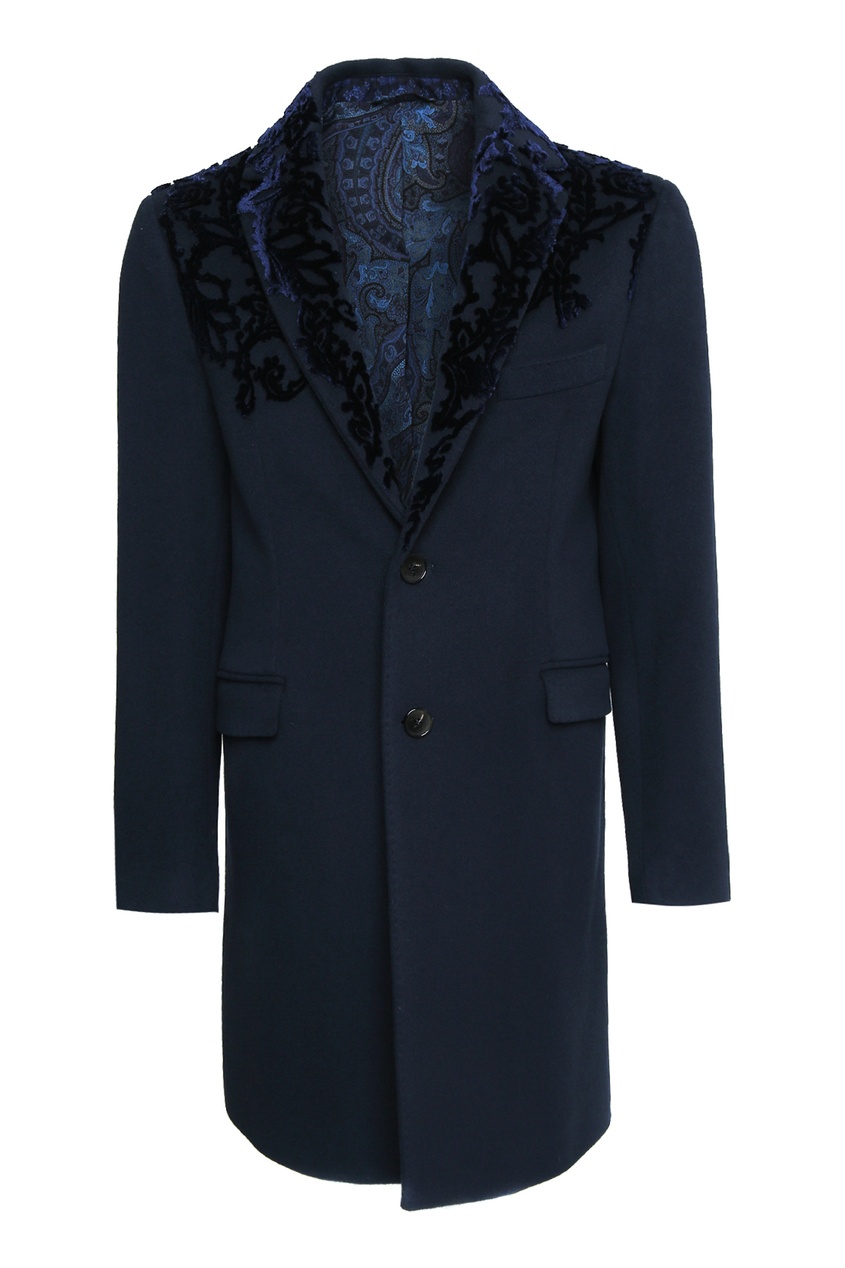 фото Шерстяное пальто синего цвета Etro