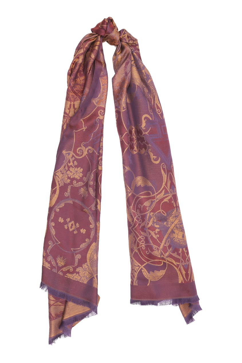 фото Широкий коричневый шарф с бахромой Etro