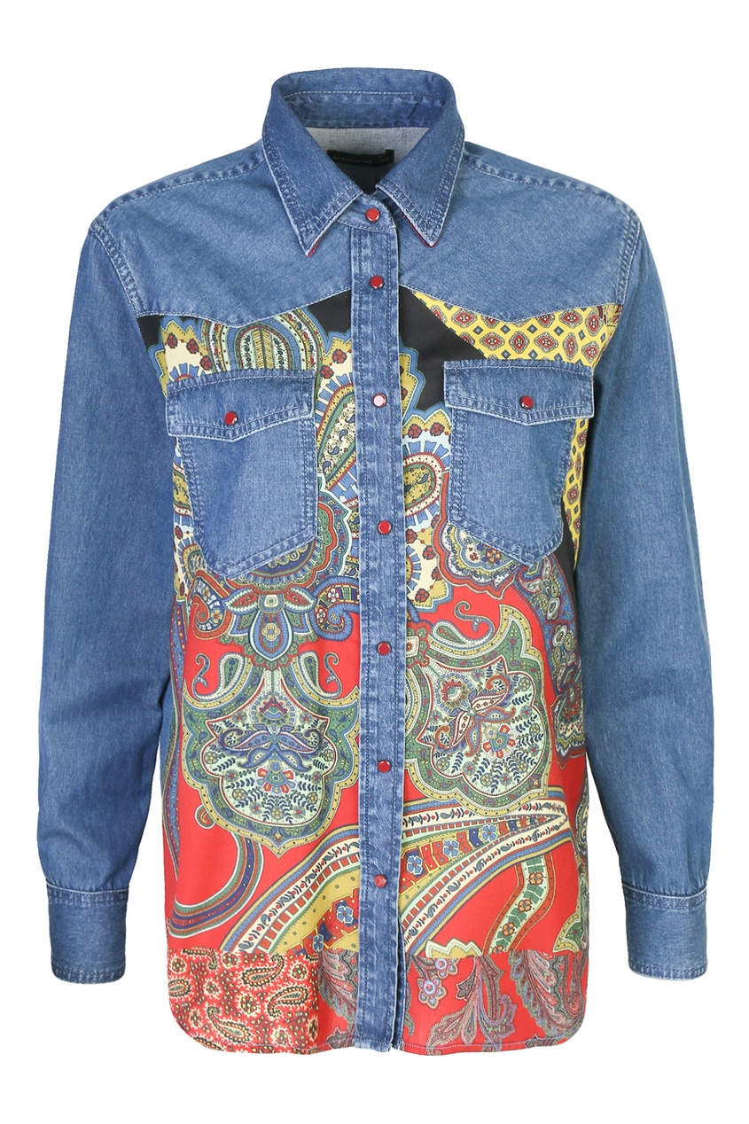 

Рубашка из денима с узором, Multicolor, Рубашка из денима с узором