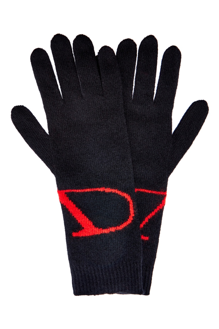 фото Черные перчатки с яркой монограммой Valentino