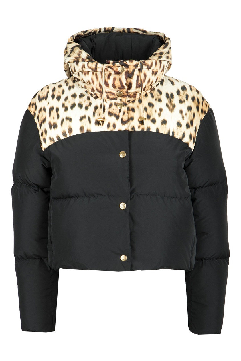 фото Черная куртка с леопардовым принтом roberto cavalli