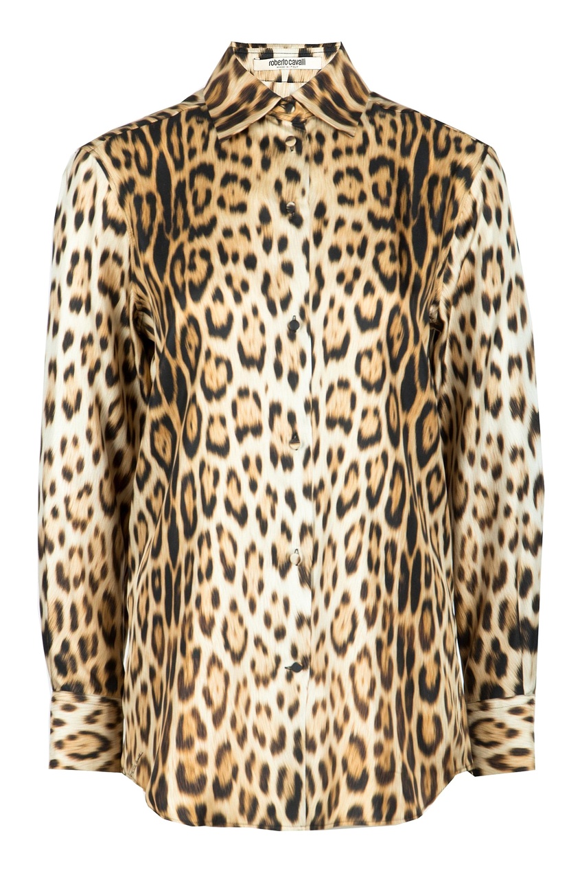 фото Шелковая рубашка с леопардовым принтом Roberto cavalli
