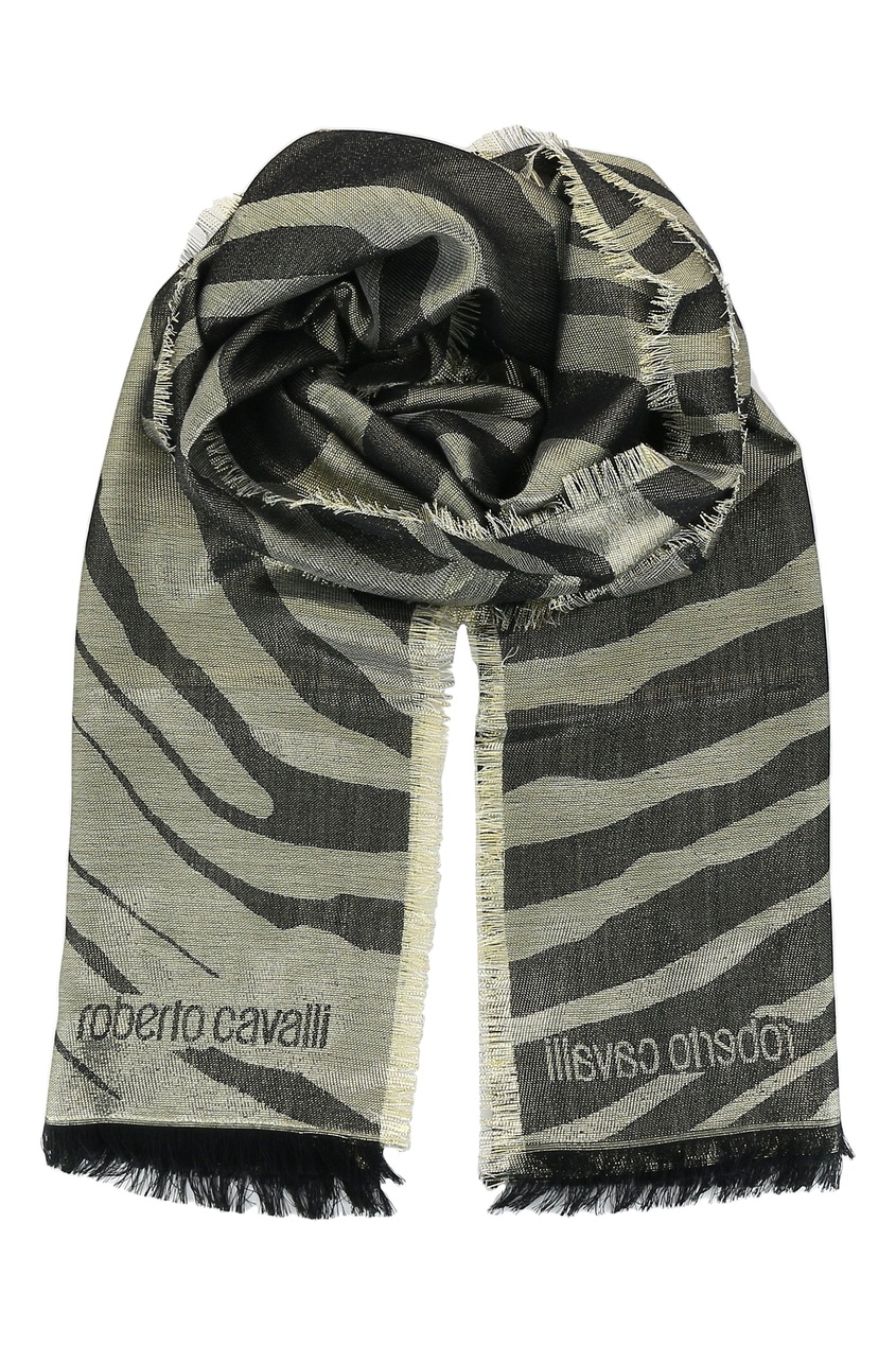 фото Оливковый платок с узорами Roberto cavalli