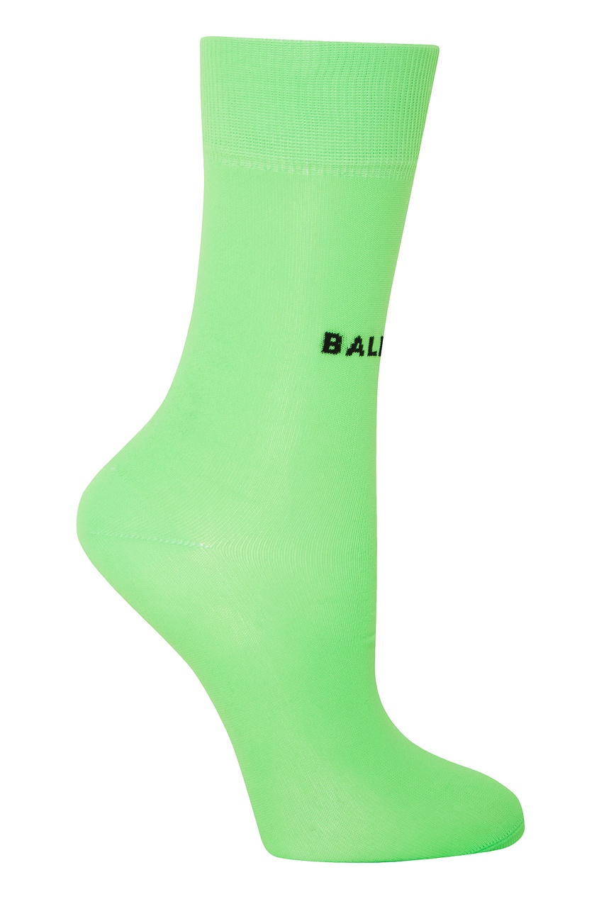 фото Удлиненные зеленые носки с черным логотипом balenciaga