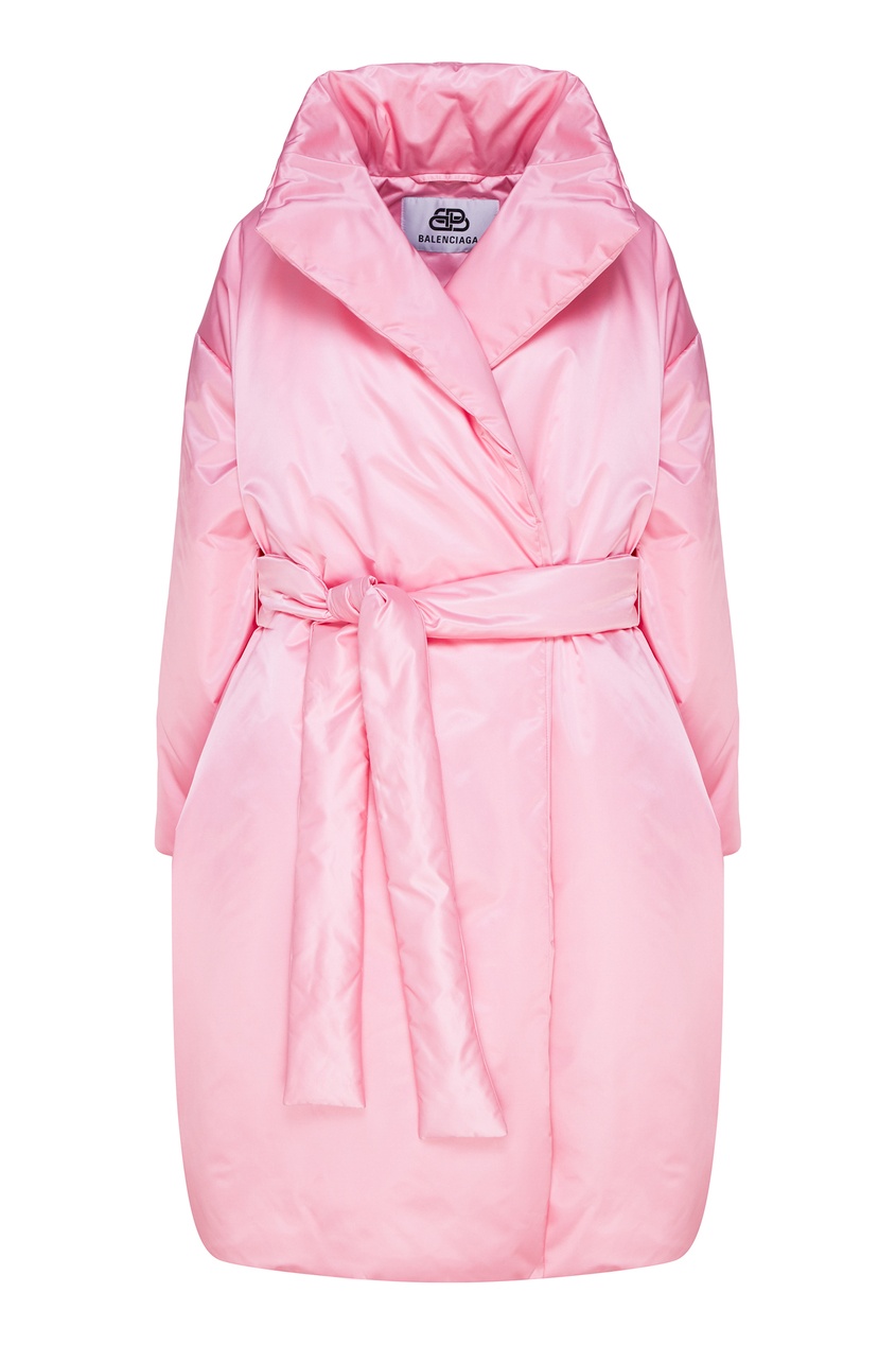 фото Розовое пальто с запахом и поясом Balenciaga
