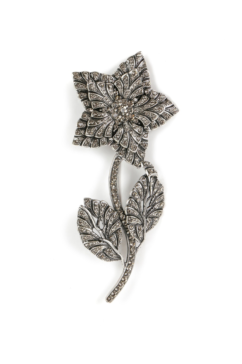 фото Серебристая брошь-цветок с кристаллами Etro
