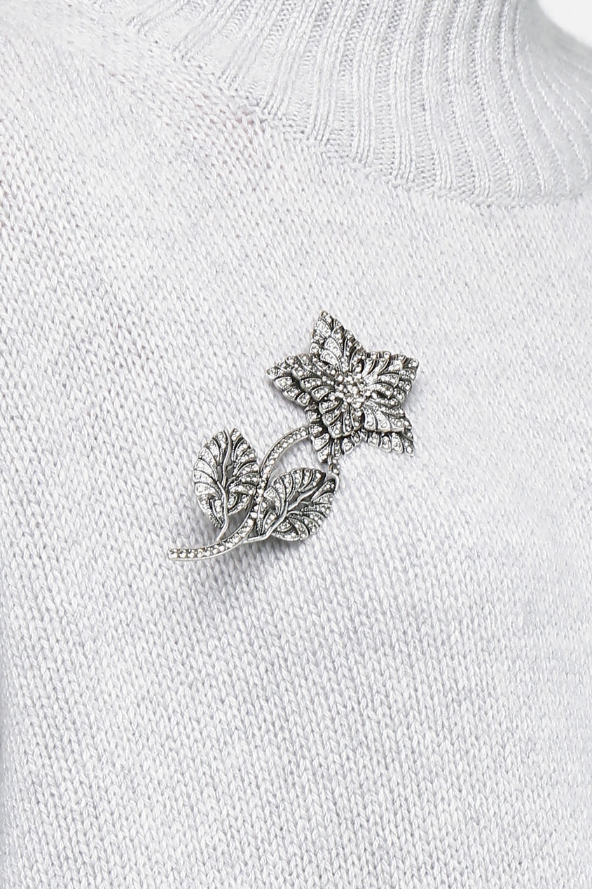 фото Серебристая брошь-цветок с кристаллами Etro