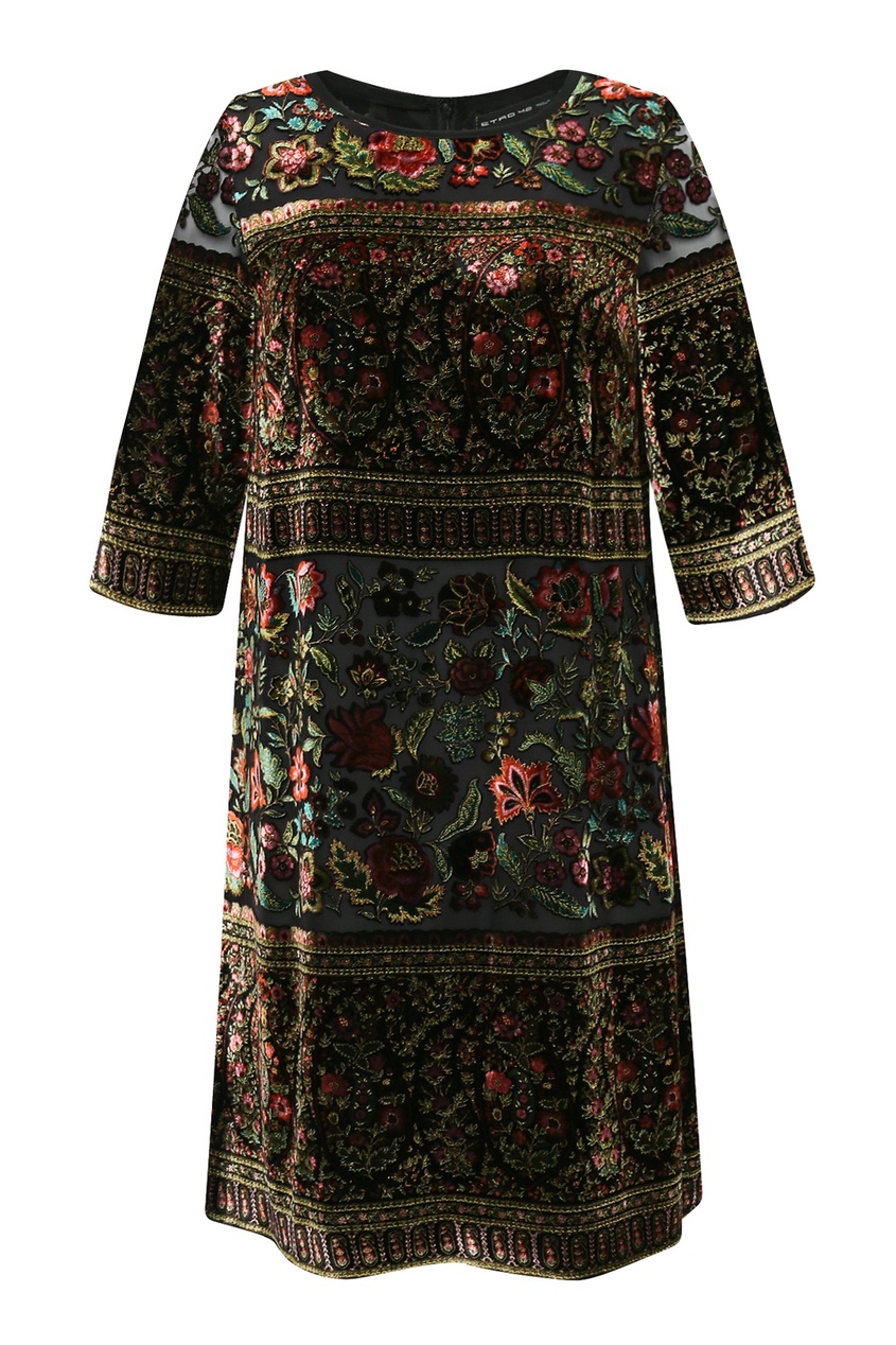 

Черное платье с бархатистой отделкой, Multicolor