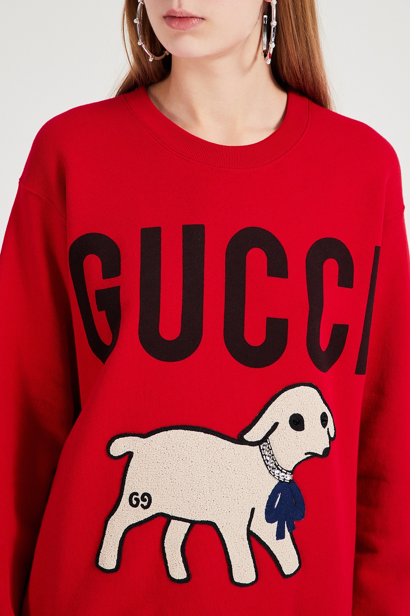 фото Красный свитшот с ягненком Gucci