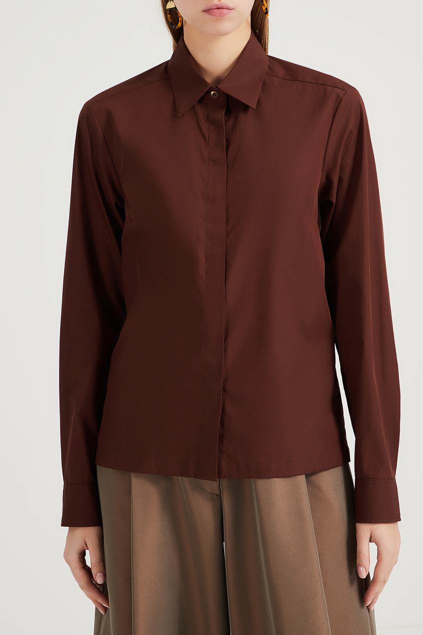 фото Хлопковая рубашка коричневого цвета dries van noten