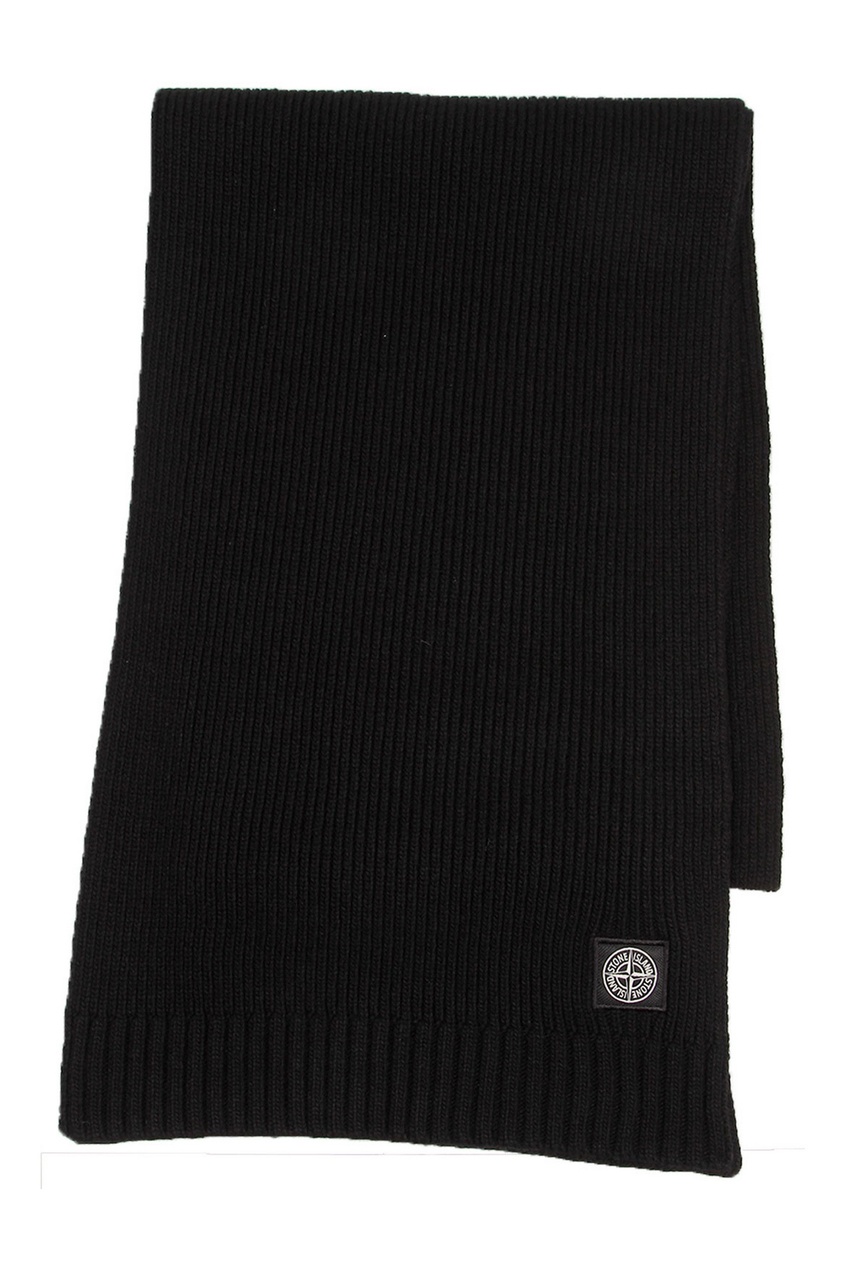 фото Черный вязаный шарф с логотипом stone island kids