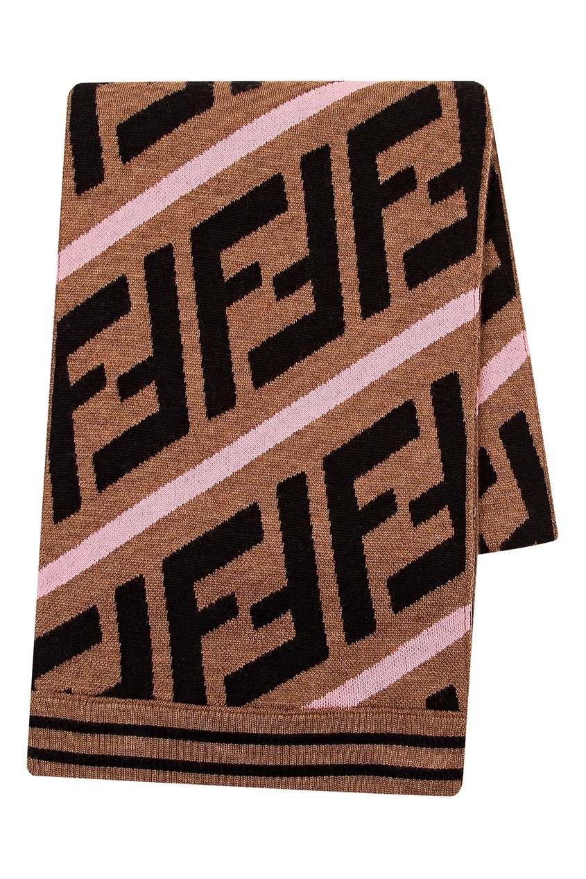 фото Светло-коричневый шарф с логотипами fendi