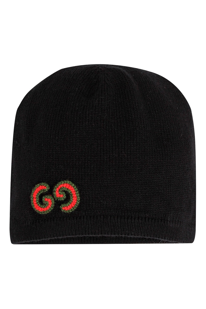 фото Черная вязаная шапка с логотипом gucci