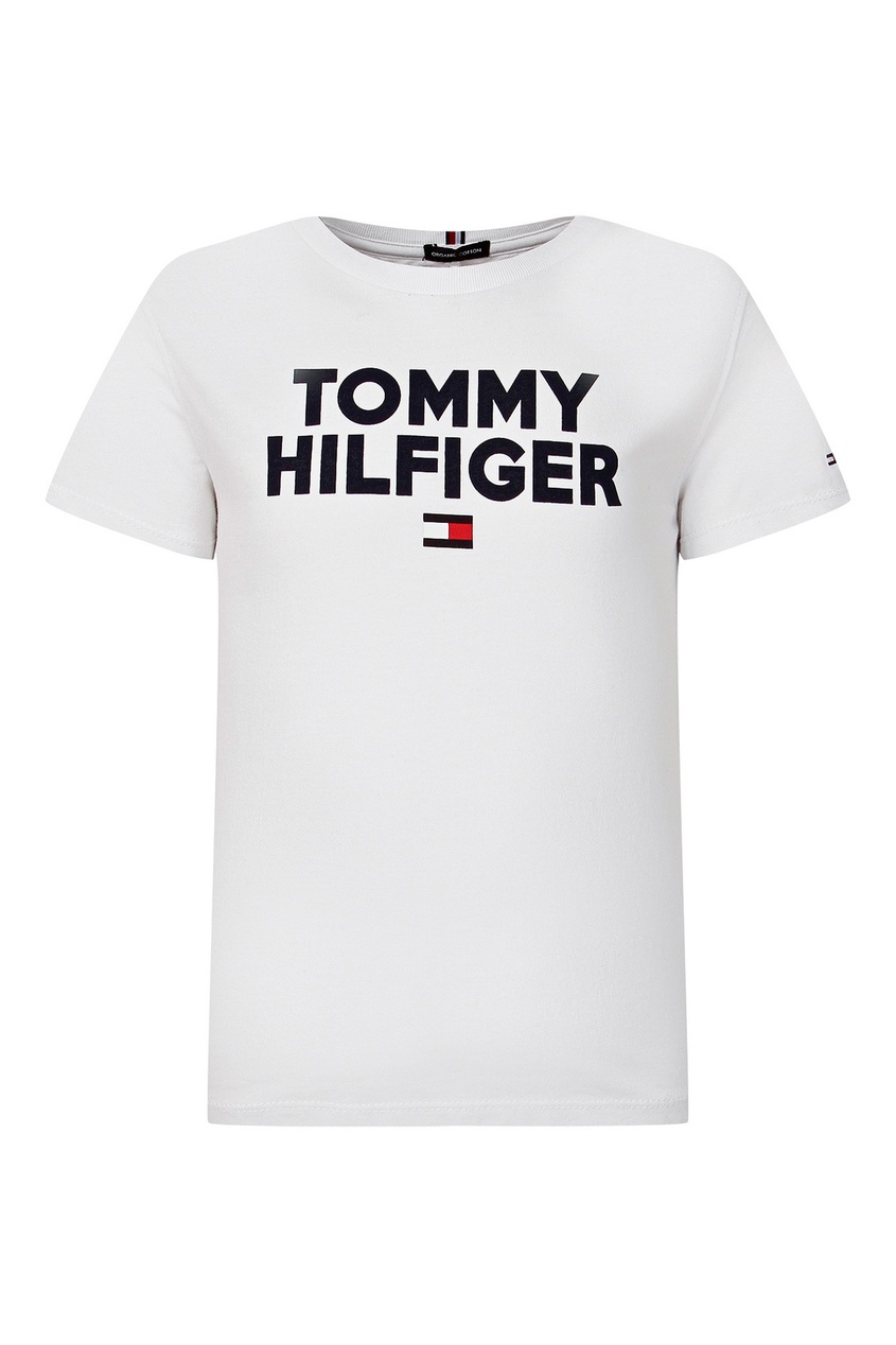 фото Белая футболка с надписью и логотипом на груди tommy hilfiger kids
