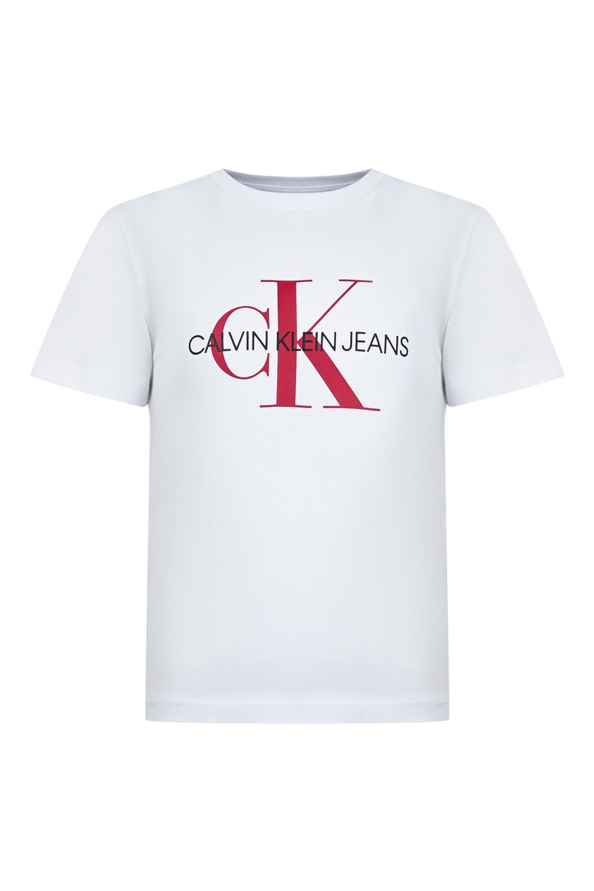 фото Белая футболка с надписью и логотипом calvin klein kids