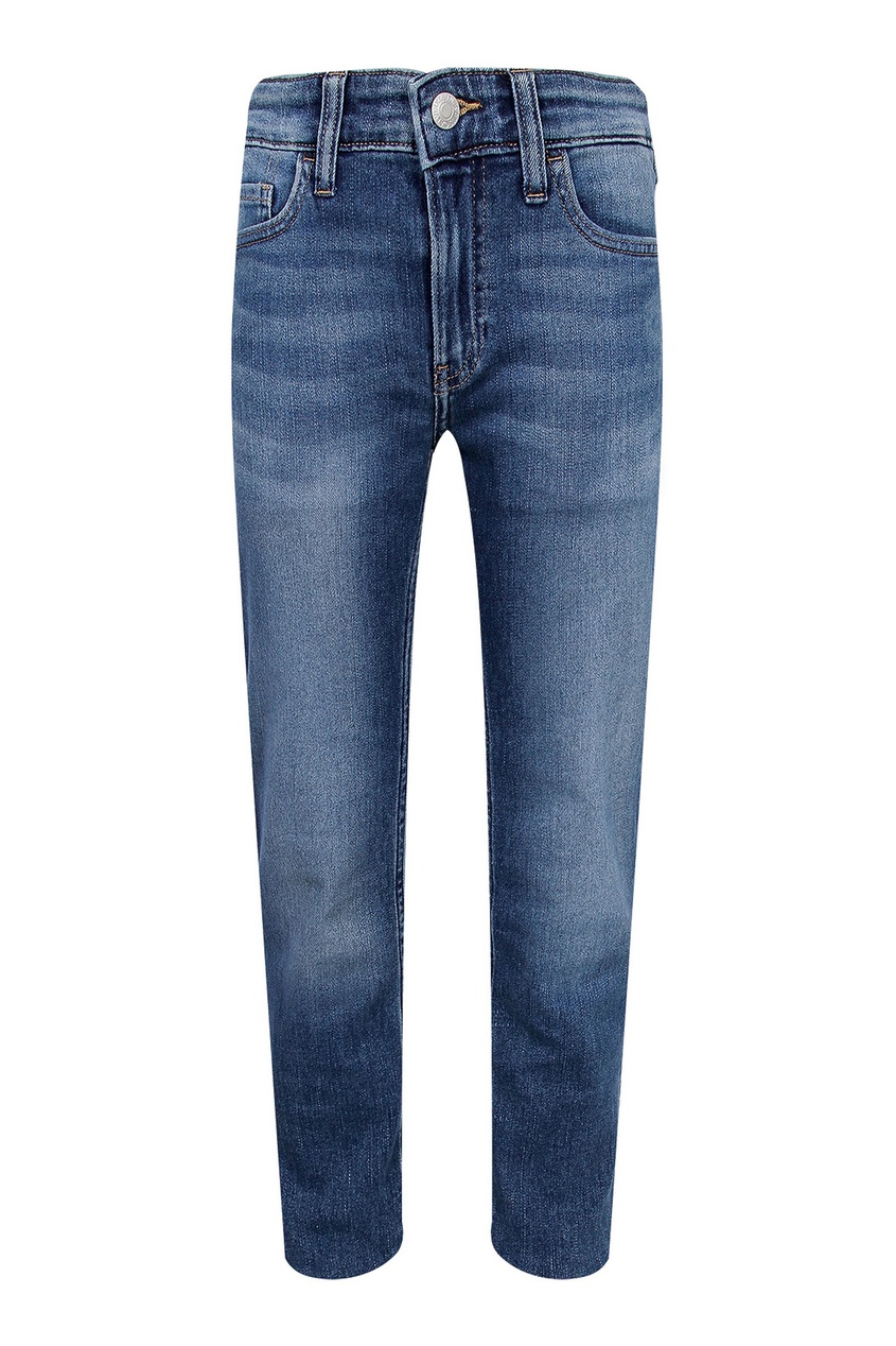 Синие джинсы с завышенной талией и эффектом замятия
