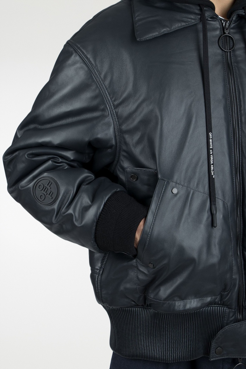 фото Черная кожаная куртка с отделкой Off-white