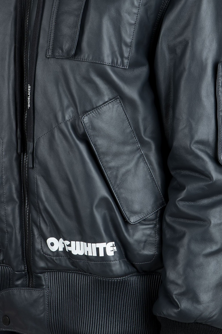 фото Черная кожаная куртка с отделкой Off-white