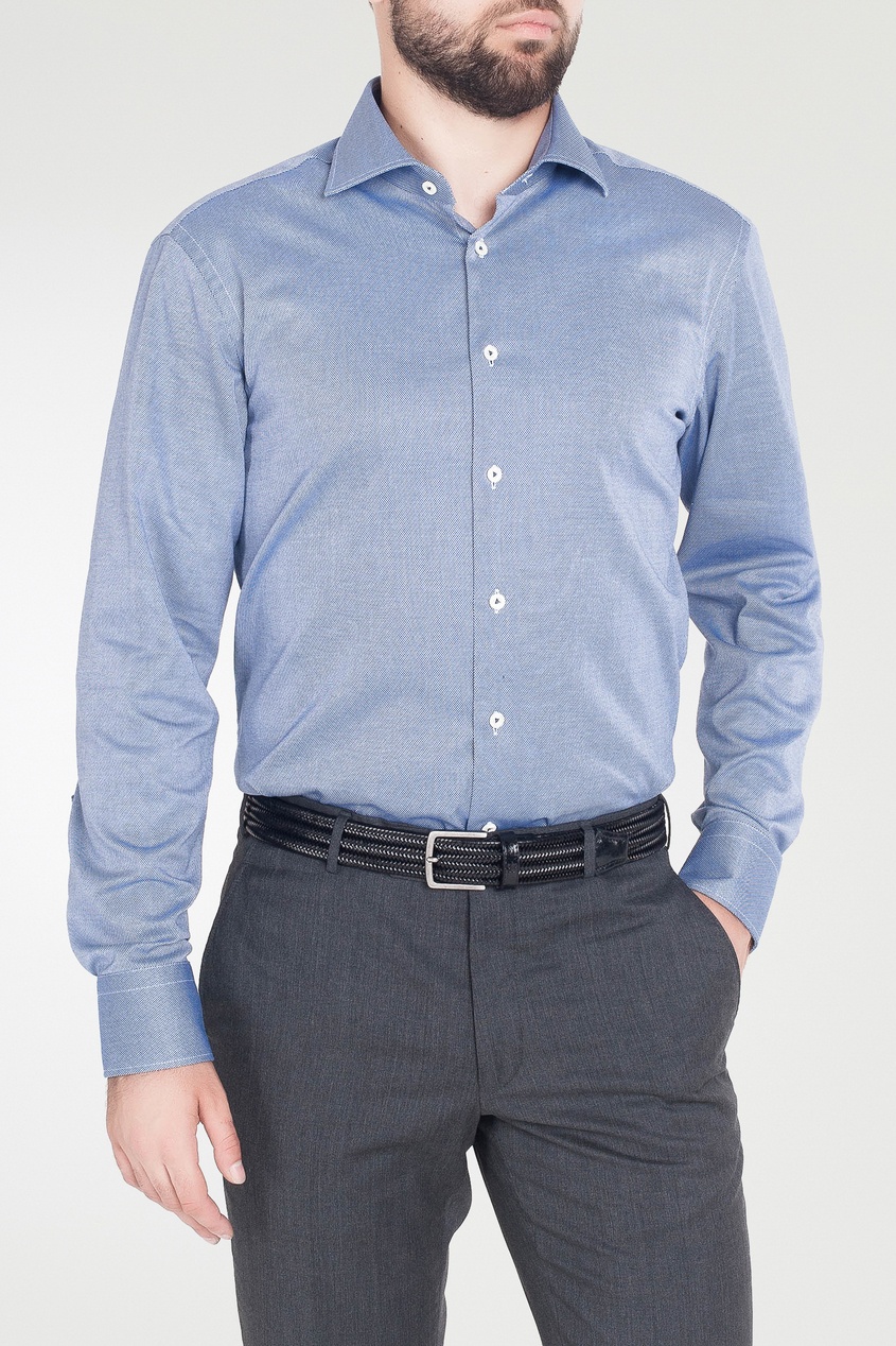 фото Синяя рубашка из ткани с блеском van laack
