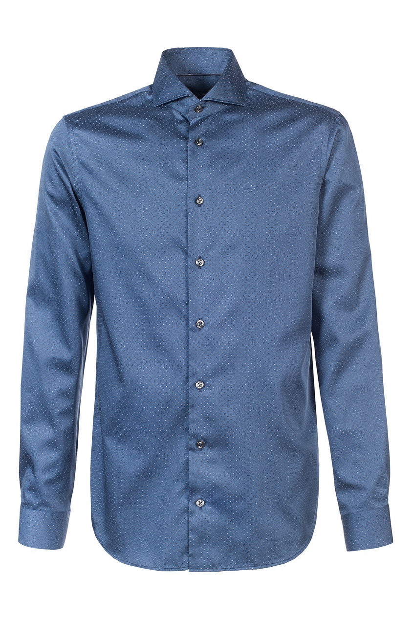 фото Синяя рубашка из ткани с микроузором Van laack