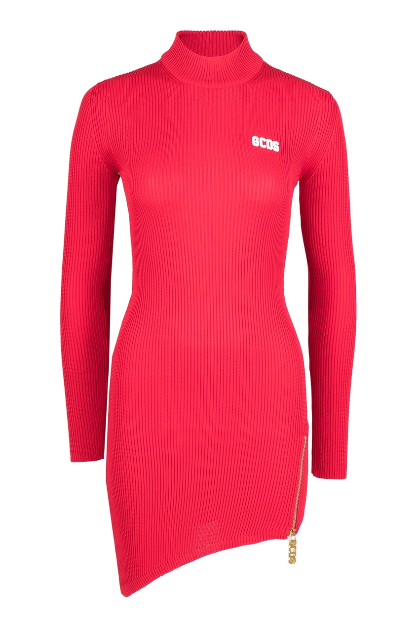 фото Красное платье с асимметричным низом gcds
