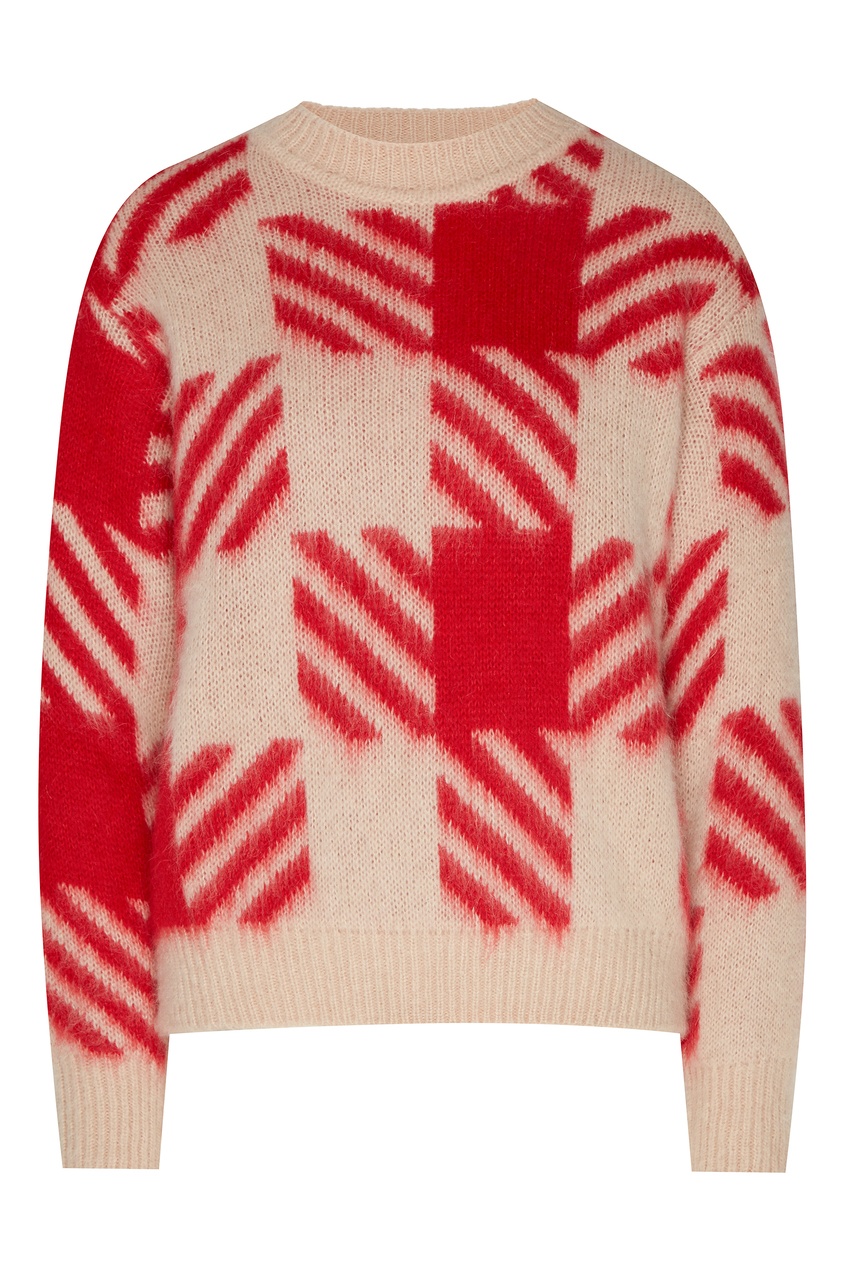 фото Кремовый пуловер с красными узорами Sandro