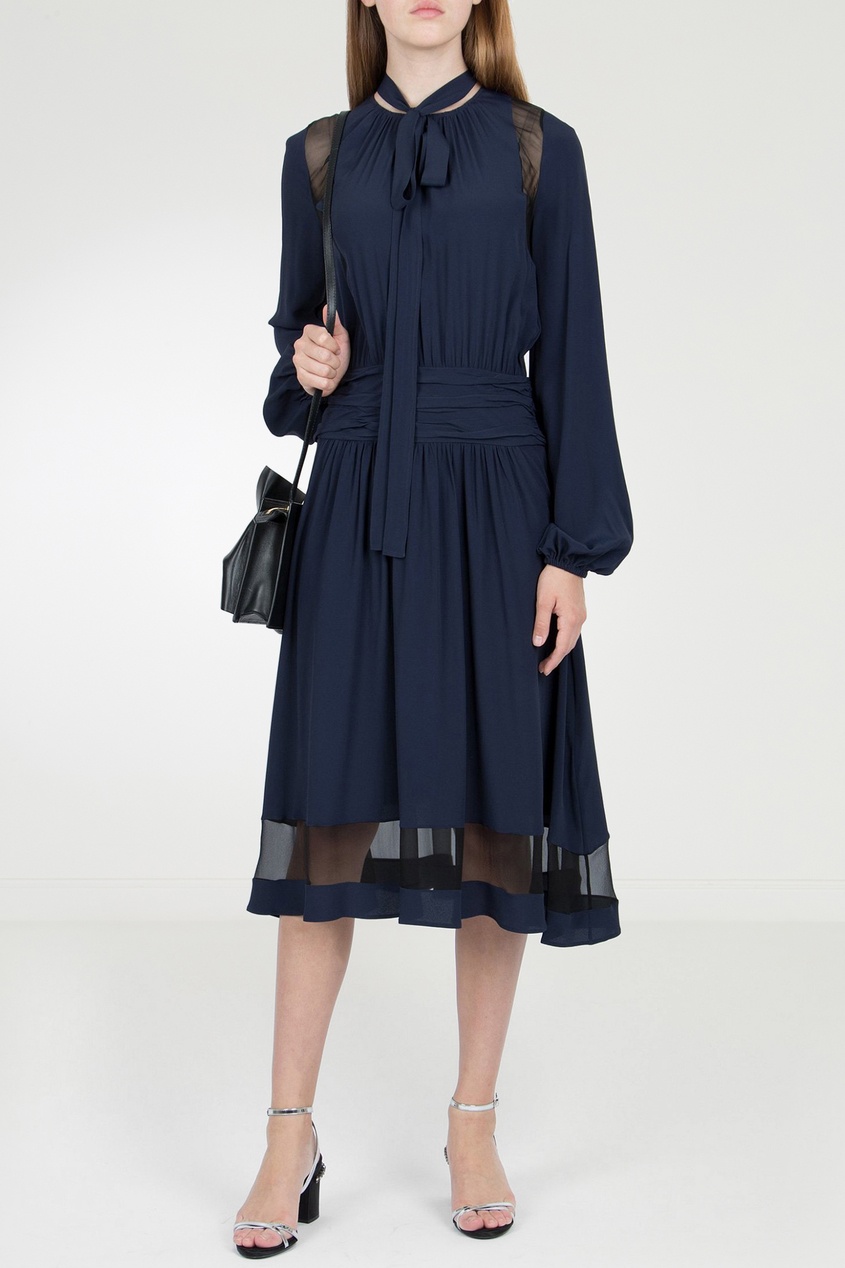 фото Темно-синее платье с полупрозрачными вставками no.21