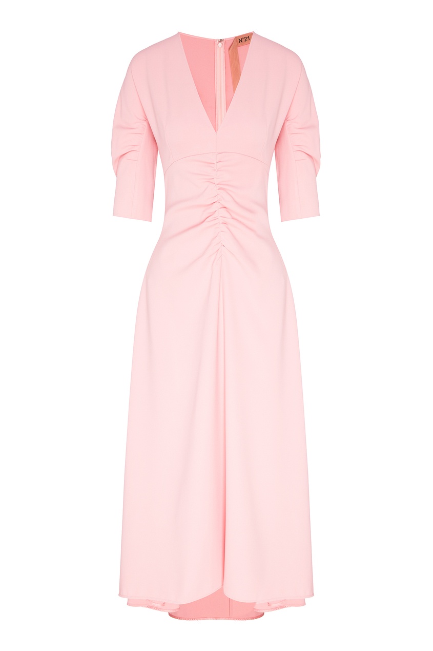 фото Розовое платье-миди с драпировкой no.21