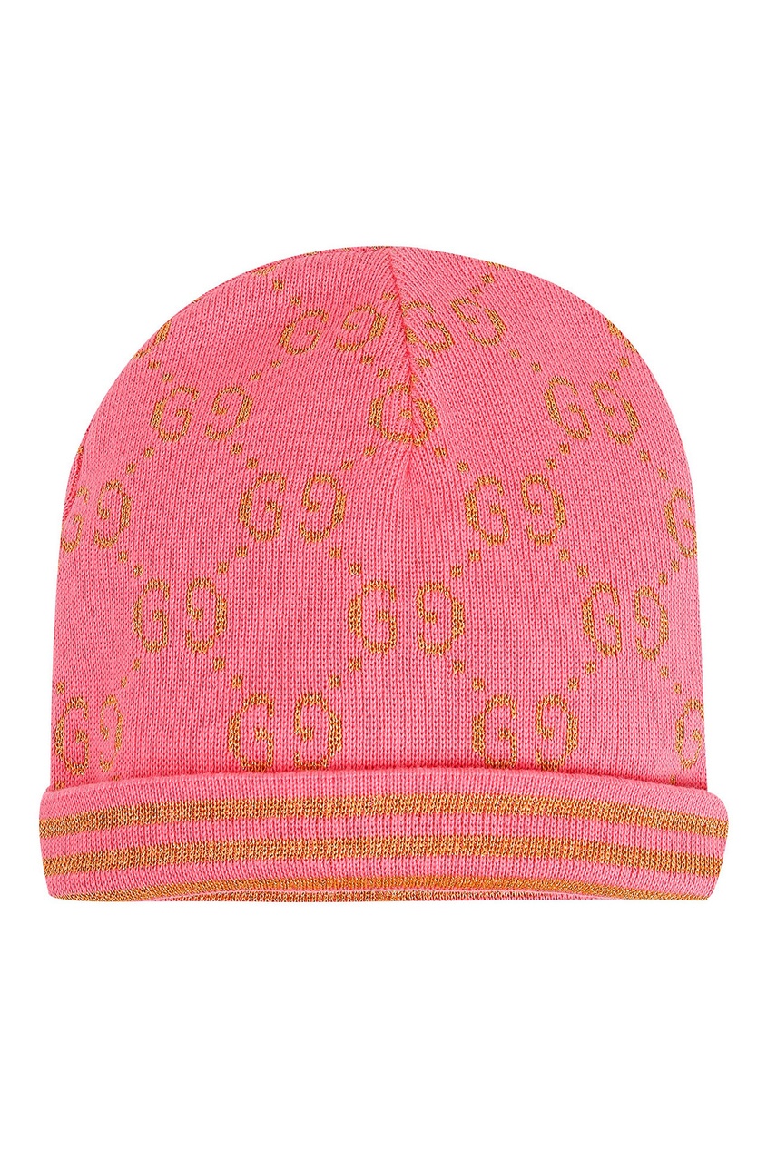 фото Розовая шапка с золотистым узором gucci