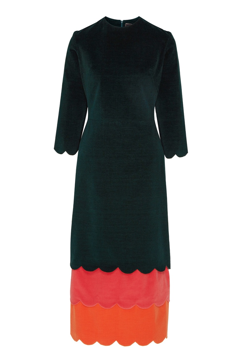 фото Зеленое вельветовое платье с разноцветной отделкой Galina podzolko