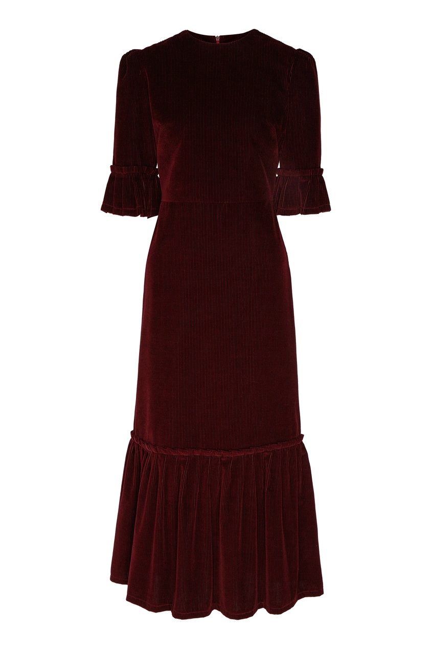 фото Бордовое вельветовое платье миди galina podzolko