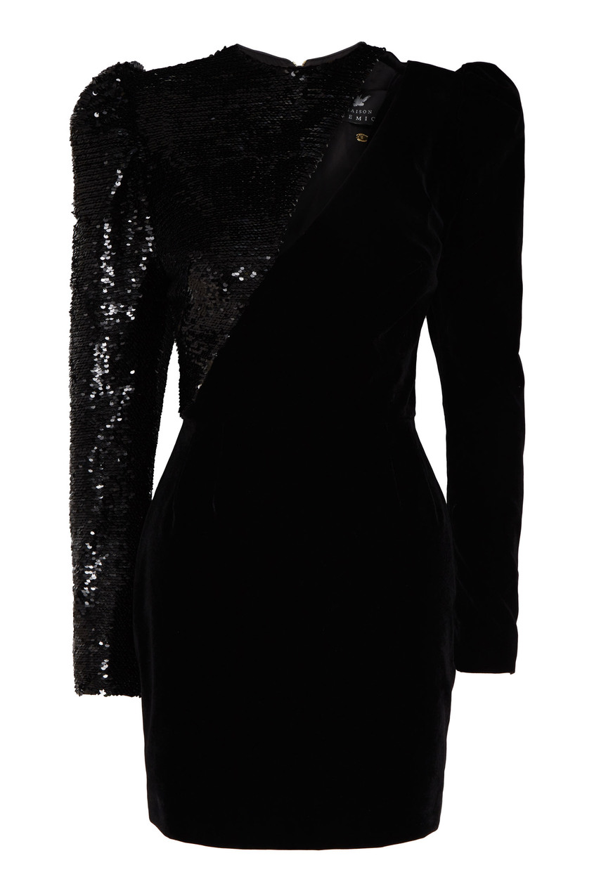 фото Черное асимметричное платье с пайетками maison bohemique