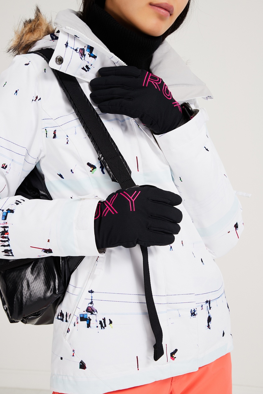фото Черные сноубордические перчатки с контрастной отделкой Roxy
