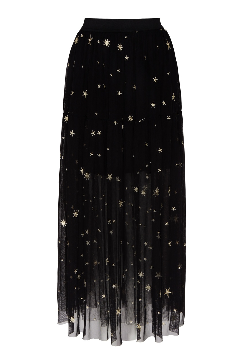 фото Черная миди-юбка со звездами maje