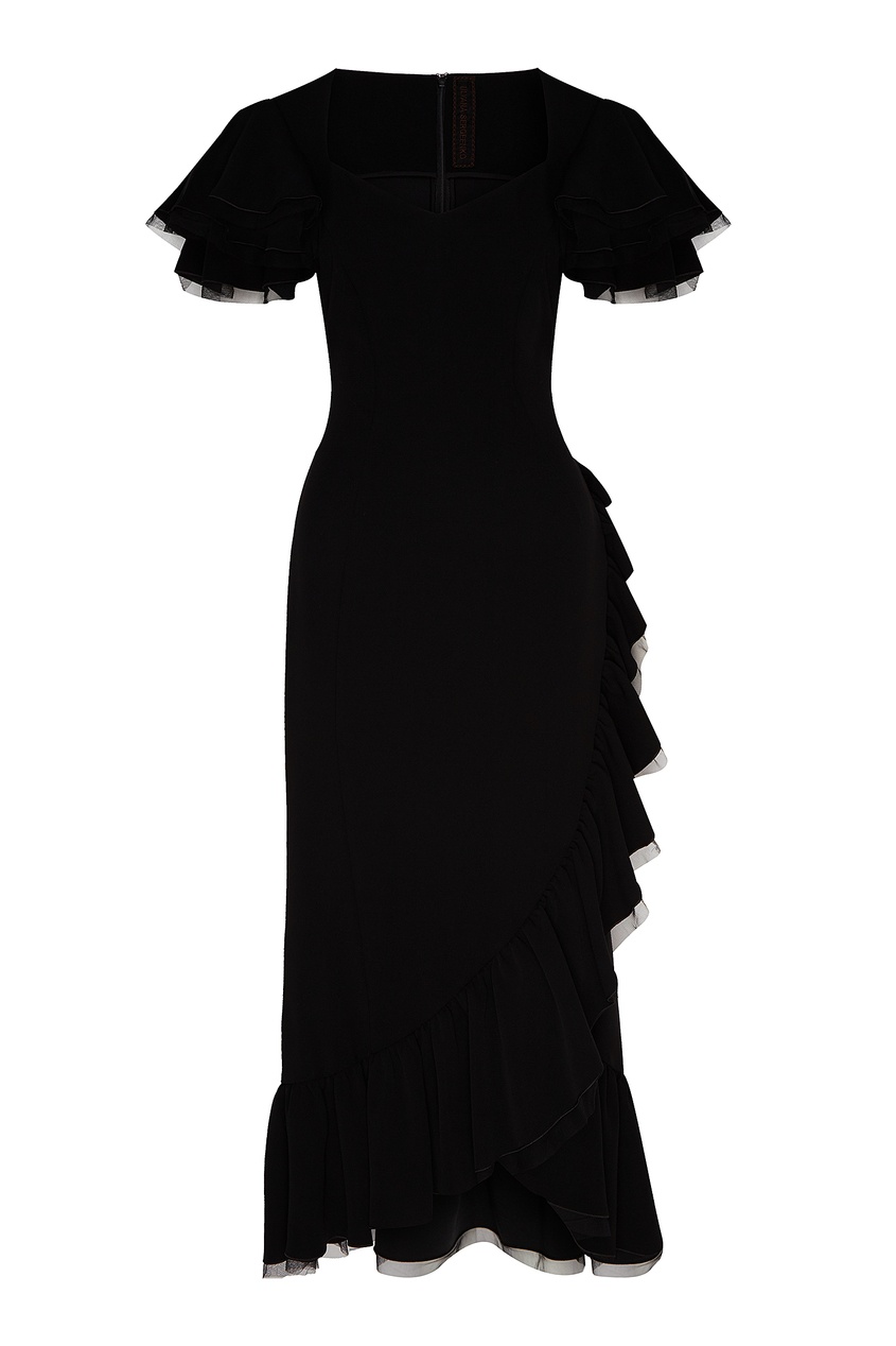 фото Черное платье миди из вискозы ulyana sergeenko
