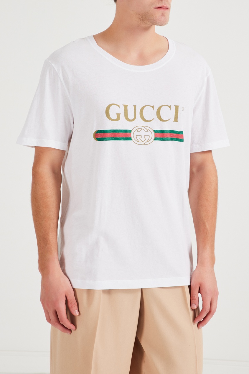 фото Белая футболка с фирменным логотипом Gucci man