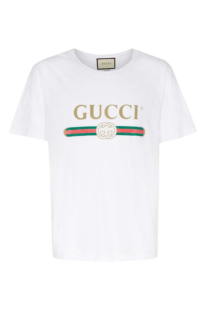 фото Белая футболка с фирменным логотипом Gucci man