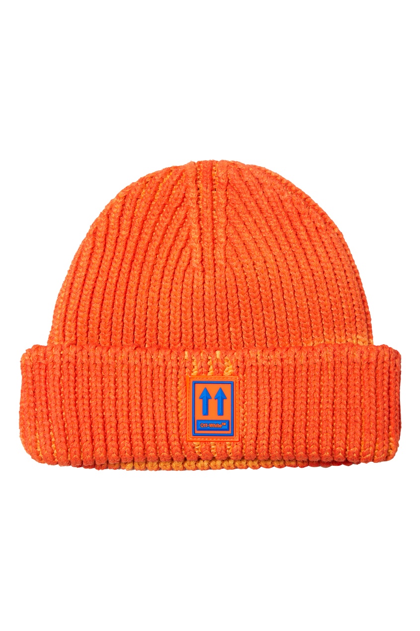фото Оранжевая с синим шапка бини Off-white