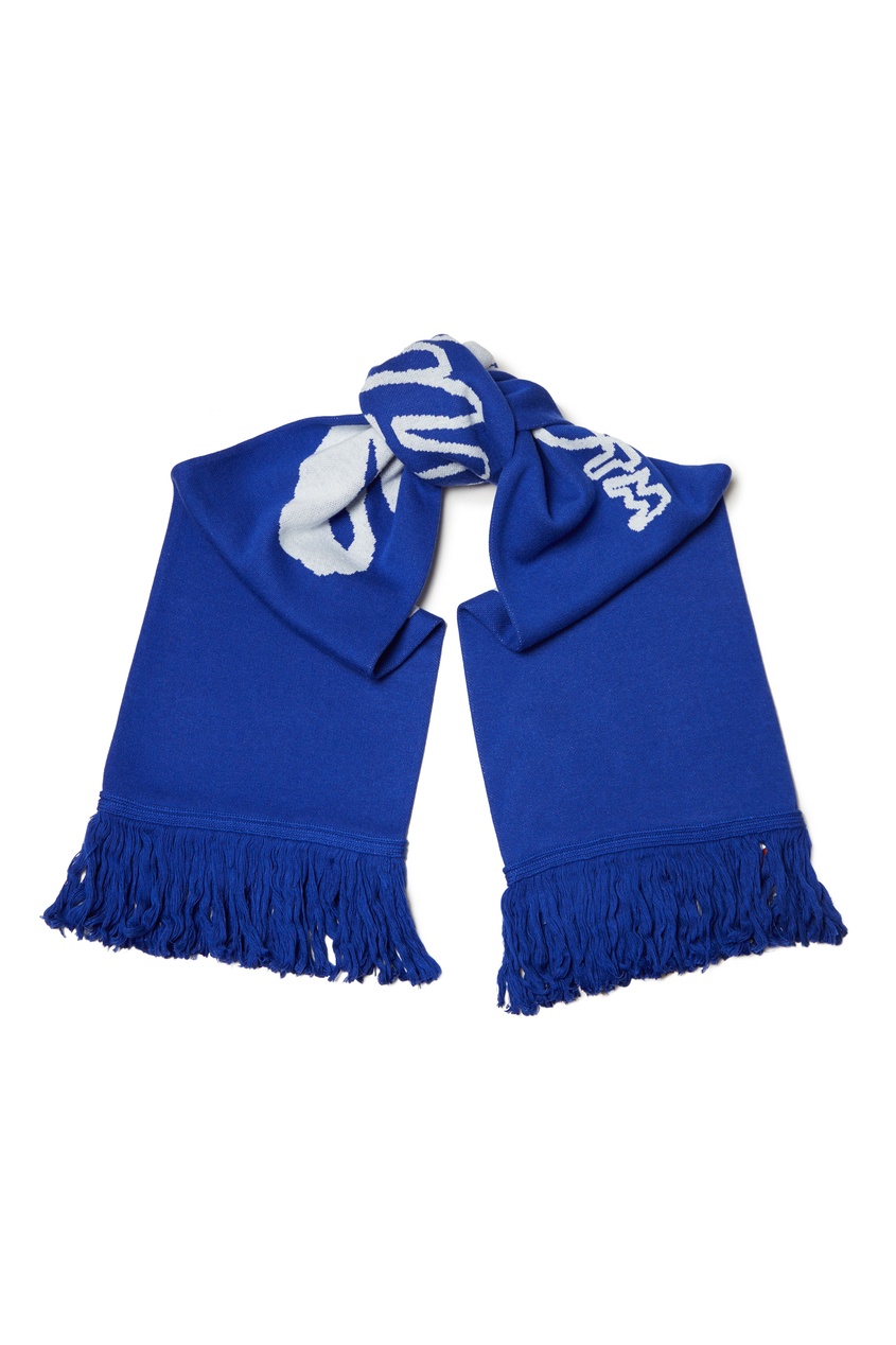 фото Синий шарф с белым волнистым узором off-white