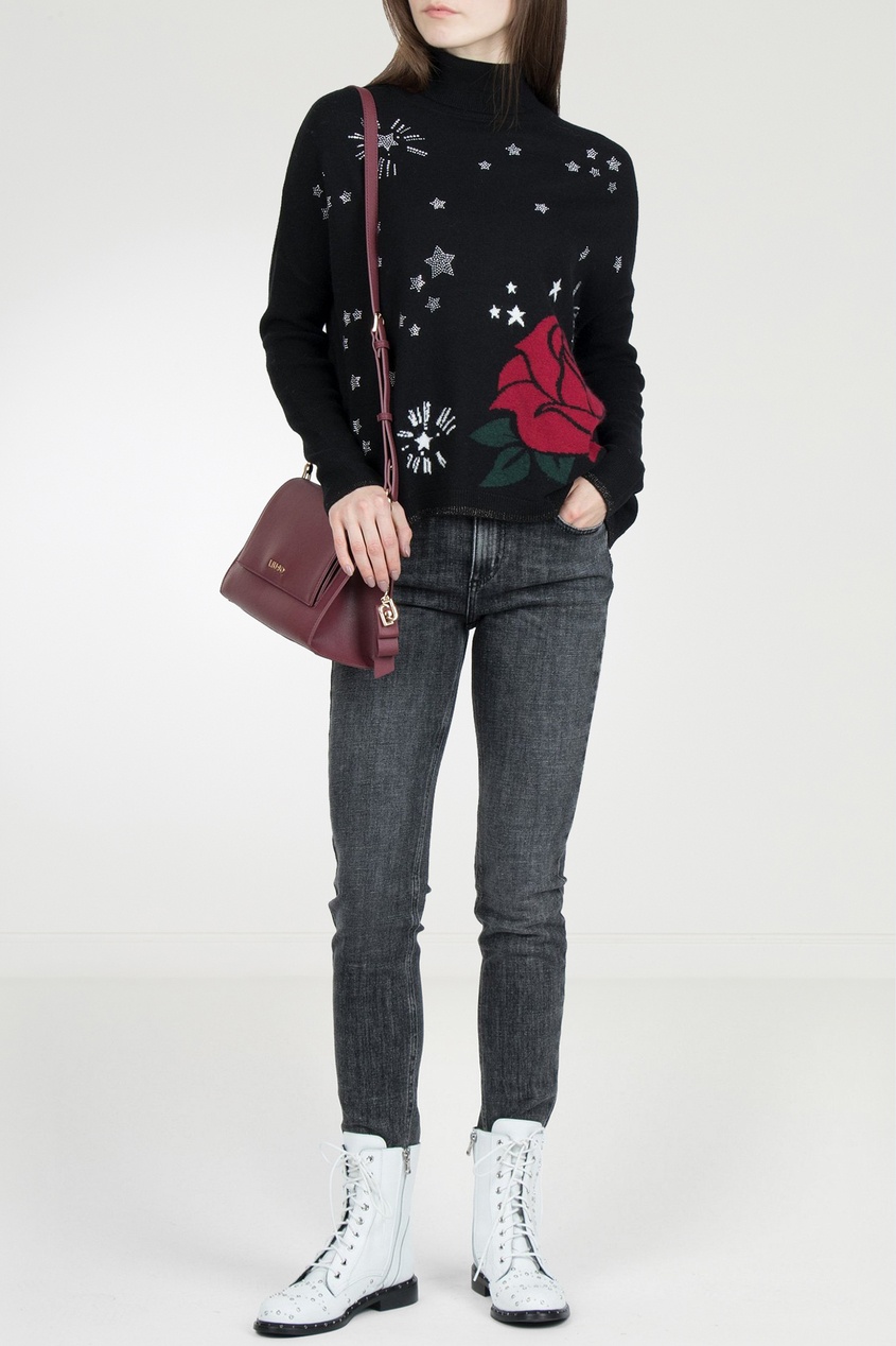 фото Черный свитер с розой liu jo