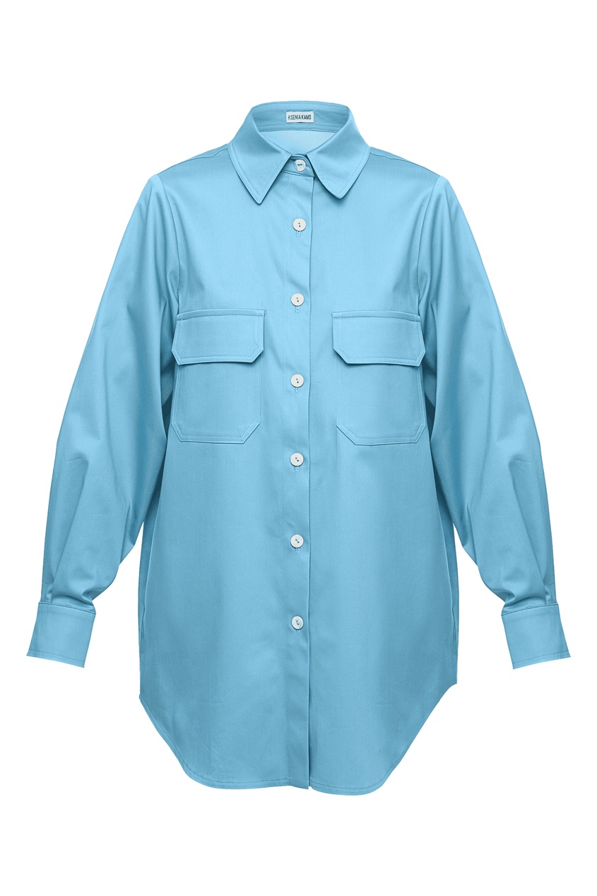 фото Голубая рубашка с накладными карманами ksenia kams