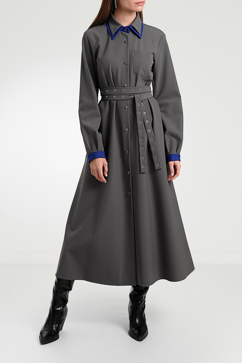 фото Серое платье с контрастным воротником ksenia kams