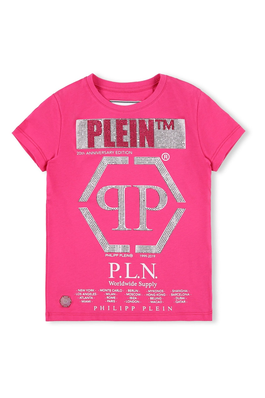 фото Розовая футболка со стразами philipp plein kids