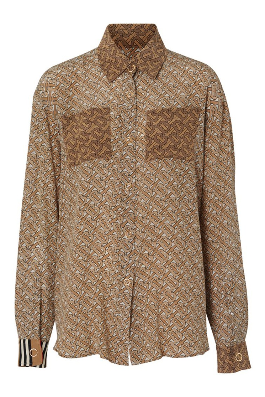 фото Шелковая рубашка коричневого цвета Burberry