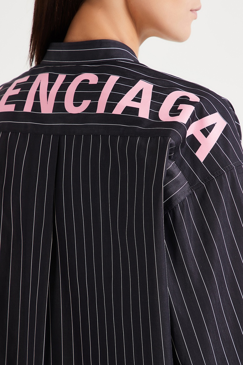 фото Полосатая рубашка с розовым логотипом balenciaga