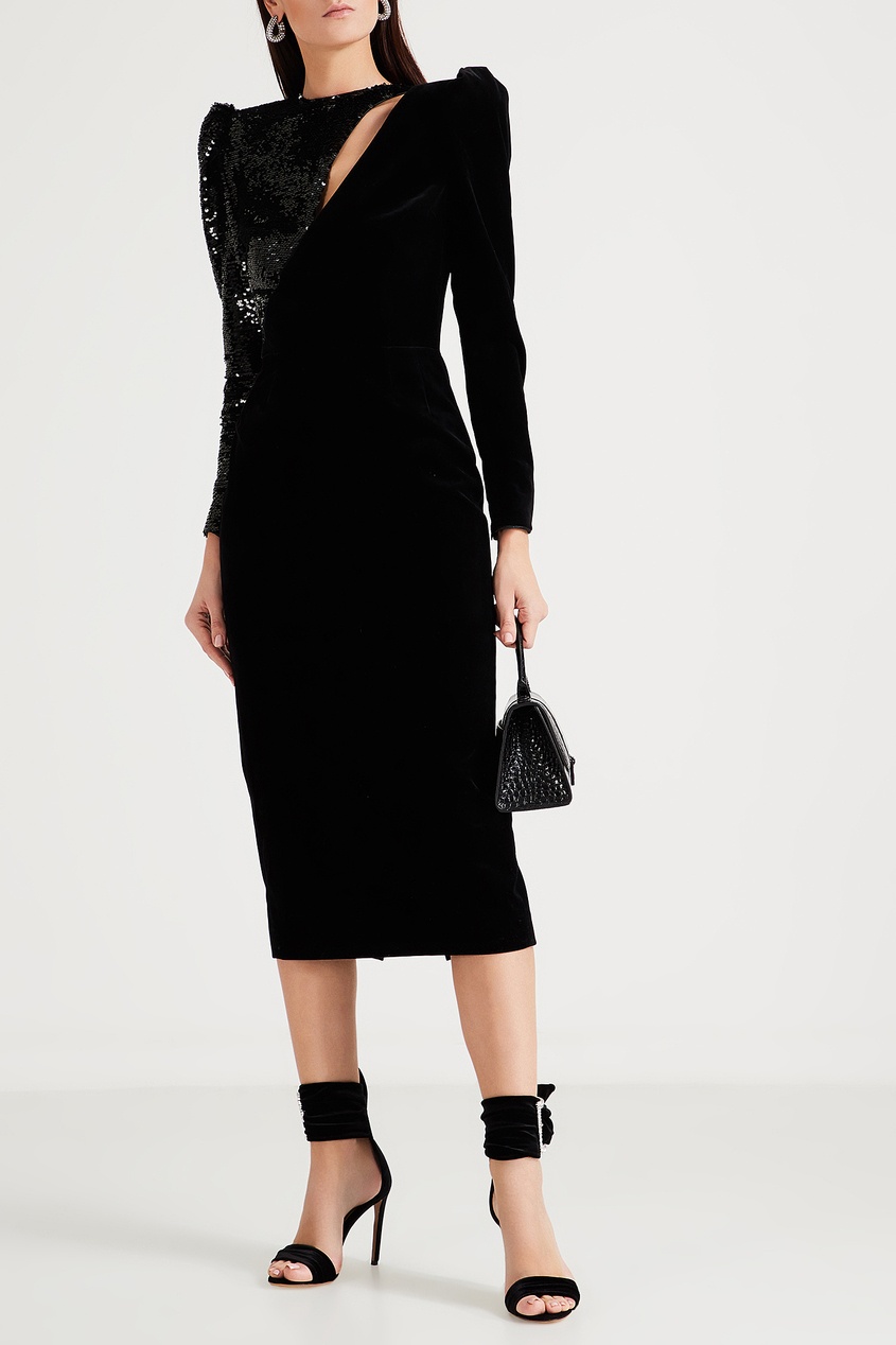 фото Черное платье миди с асимметричным вырезом maison bohemique