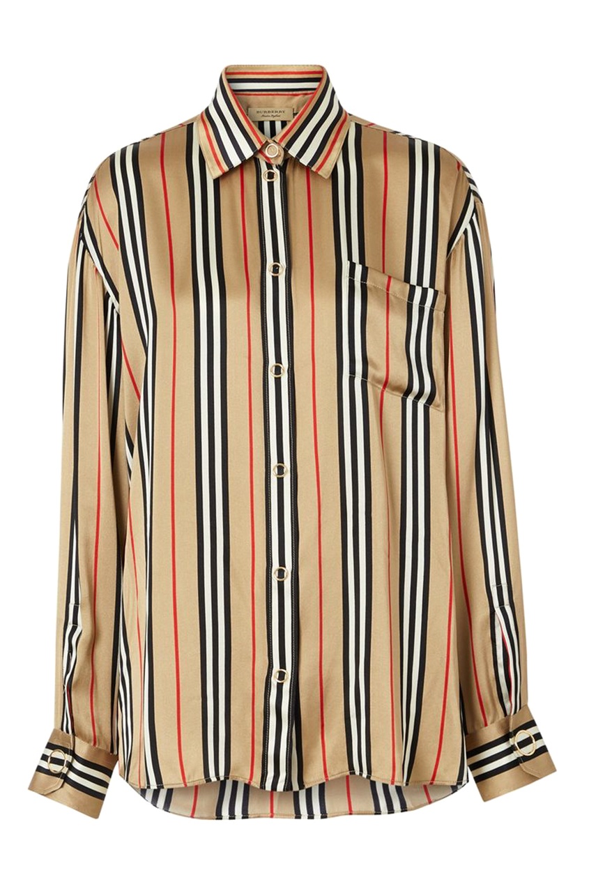 Атласная блуза в полоску Burberry beige 10168429 