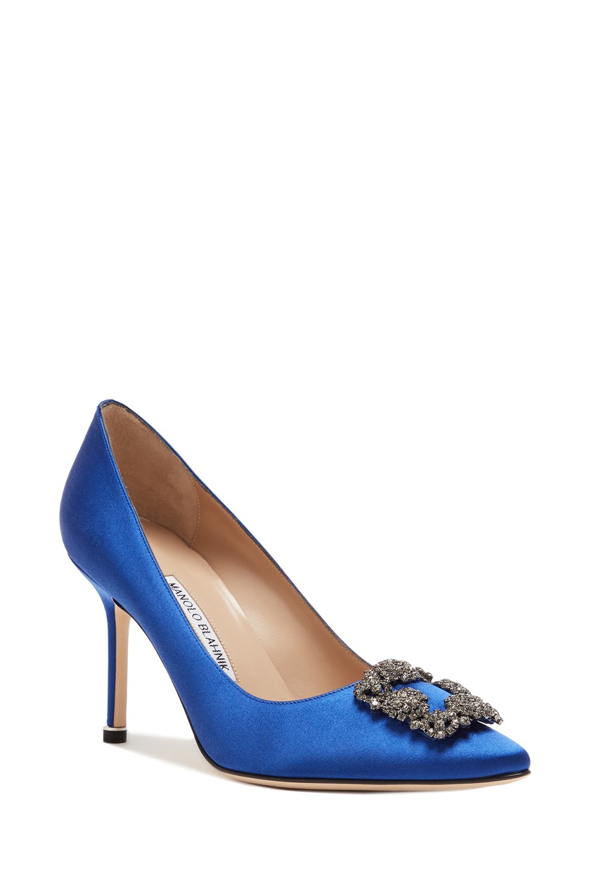 фото Синие атласные туфли hangisi 90 manolo blahnik