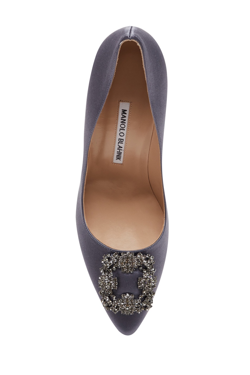 фото Серо-голубые атласные туфли hangisi 105 manolo blahnik