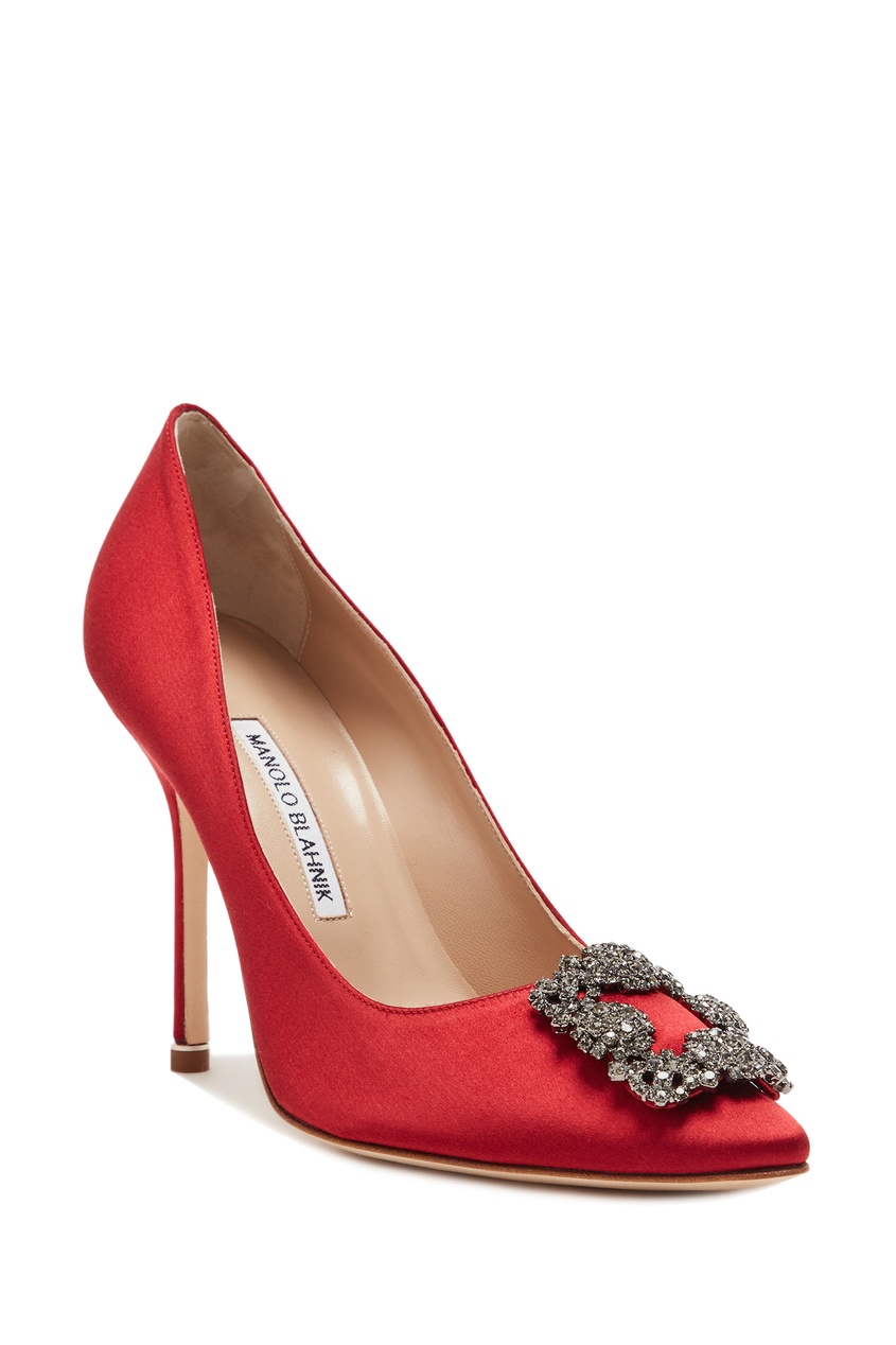 фото Темно-красные атласные туфли hangisi 105 manolo blahnik